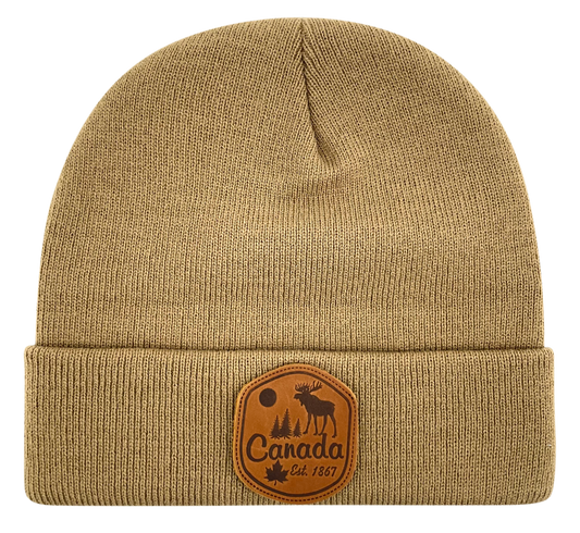Canada Knit Toque with Leather Patch (10 Colours Available) *Many Cities