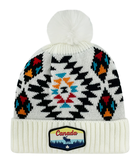 Canada Knit Toque Native/Navajo Pattern with Pom w/ Woven Patch