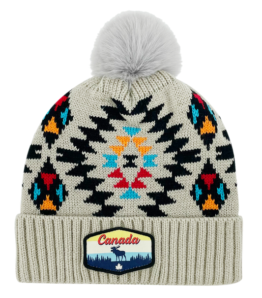 Canada Knit Toque Native/Navajo Pattern with Pom w/ Woven Patch