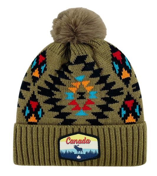 Canada Knit Toque Native/Navajo Pattern with Pom w/ Woven Patch