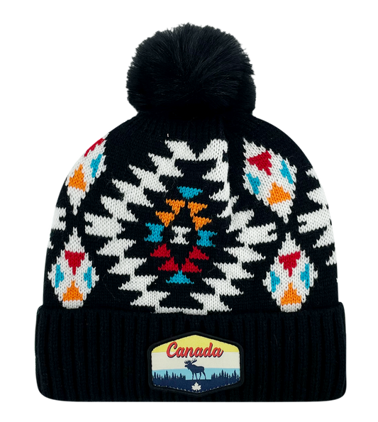 Canada Knit Toque Native/Navajo Pattern with Pom w/ Woven Patch