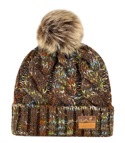 Canada Multi-Weave Knit Toque with Pom w/ Leather Patch