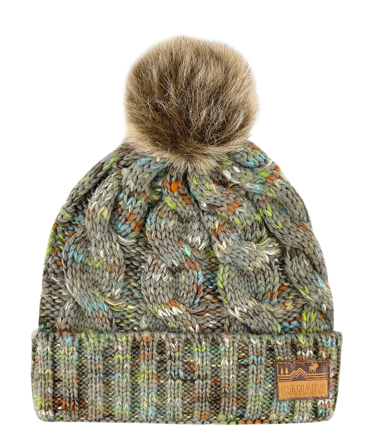 Canada Multi-Weave Knit Toque with Pom w/ Leather Patch