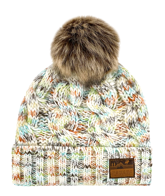 Canada Multi-Weave Knit Toque with Pom w/ Leather Patch