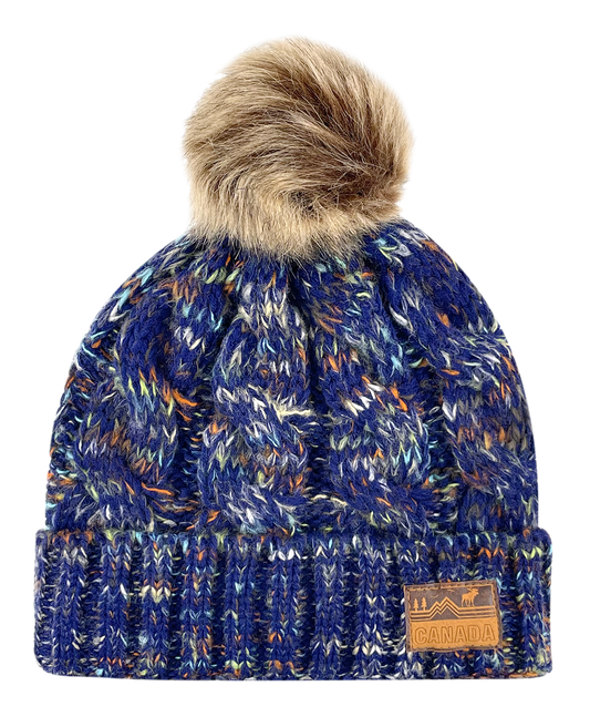 Canada Multi-Weave Knit Toque with Pom w/ Leather Patch