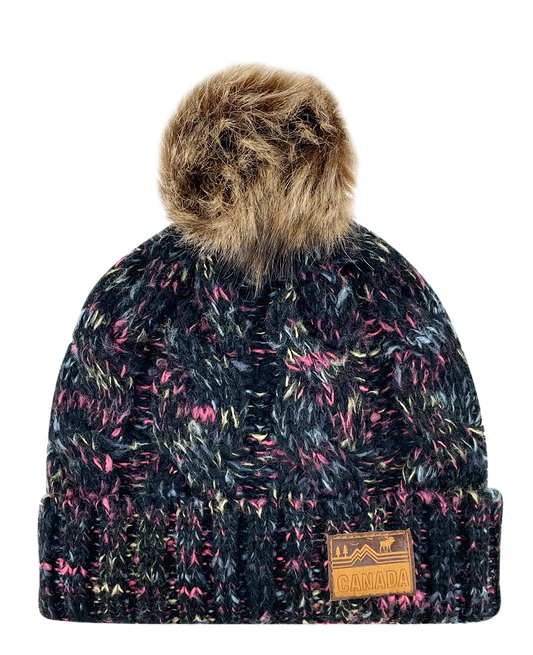 Canada Multi-Weave Knit Toque with Pom w/ Leather Patch