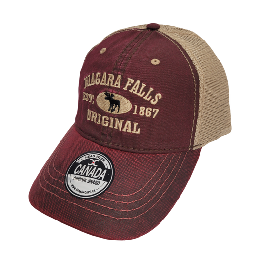 Niagara Falls Baseball Hat - Stone Washed Vintage Moose MeshBack