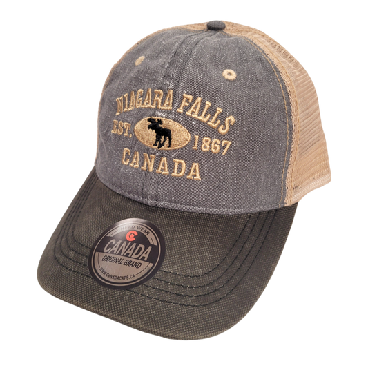 Niagara Falls Baseball Hat - Stone Washed Vintage Moose MeshBack