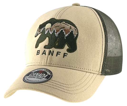 Banff - Cotton Meshback Hat w/ Bear/Mountain Embroidered Design
