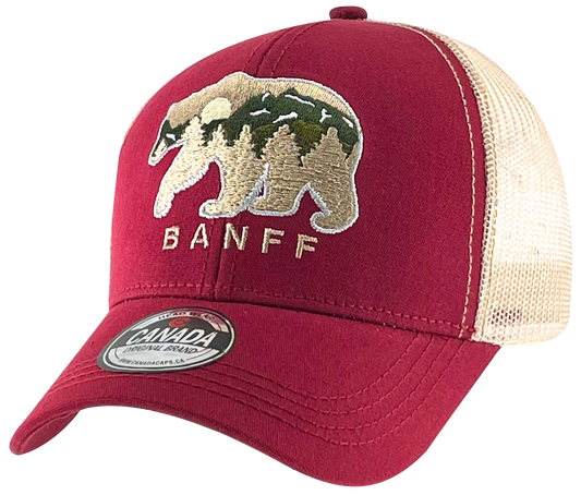 Banff - Cotton Meshback Hat w/ Bear/Mountain Embroidered Design