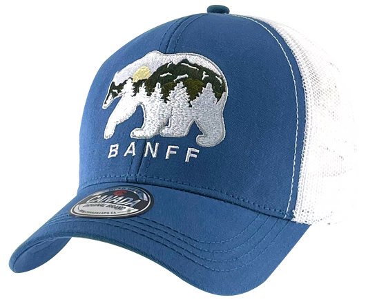Banff - Cotton Meshback Hat w/ Bear/Mountain Embroidered Design