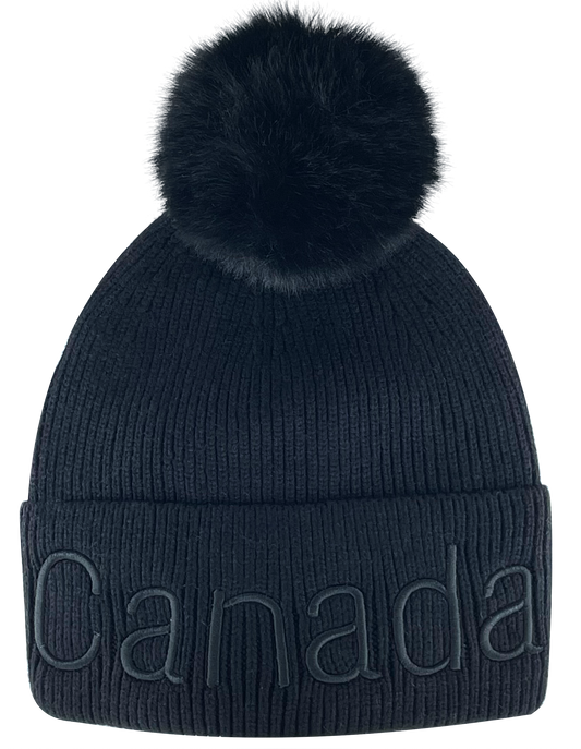 Canada Knit Toque with Pom w/ Tone-on Tone Embroidery