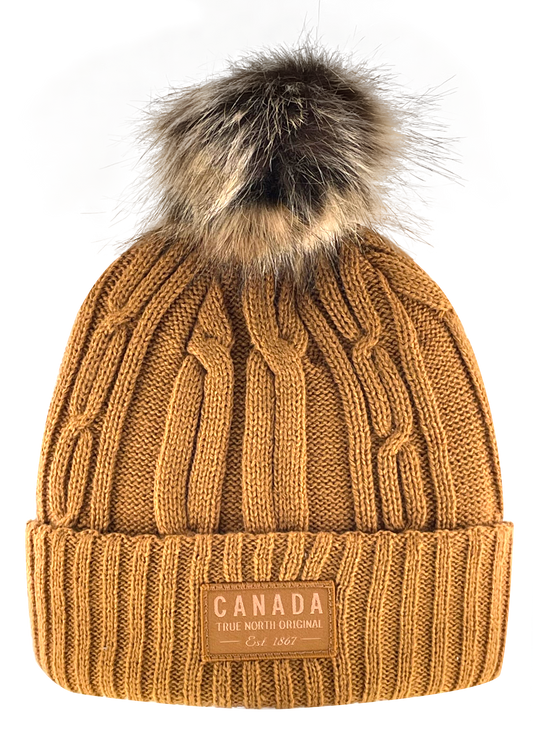Canada Heavy Knit Toque with Faux-Fur Pom and Tone-on Tone Patch