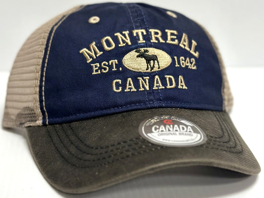 Montreal Baseball Hats - Stone Washed Vintage Moose Meshback