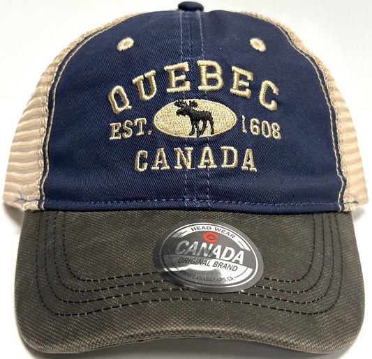 Quebec Baseball Hats - Stone Washed Vintage Moose Meshback