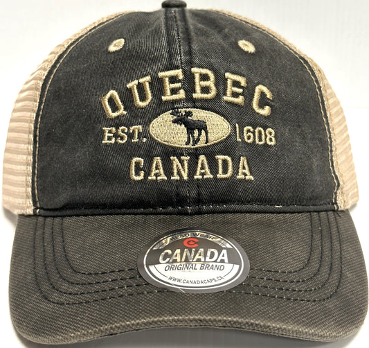 Quebec Baseball Hats - Stone Washed Vintage Moose Meshback