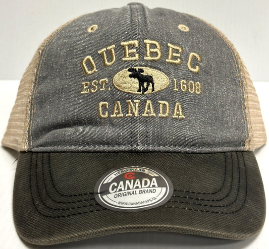Quebec Baseball Hats - Stone Washed Vintage Moose Meshback