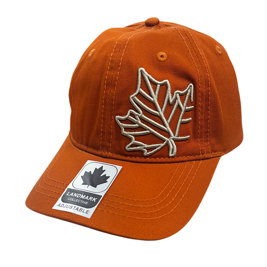 Canada Baseball Hat - Cotton-Timberlan-Style Gold Maple Leaf Emb.