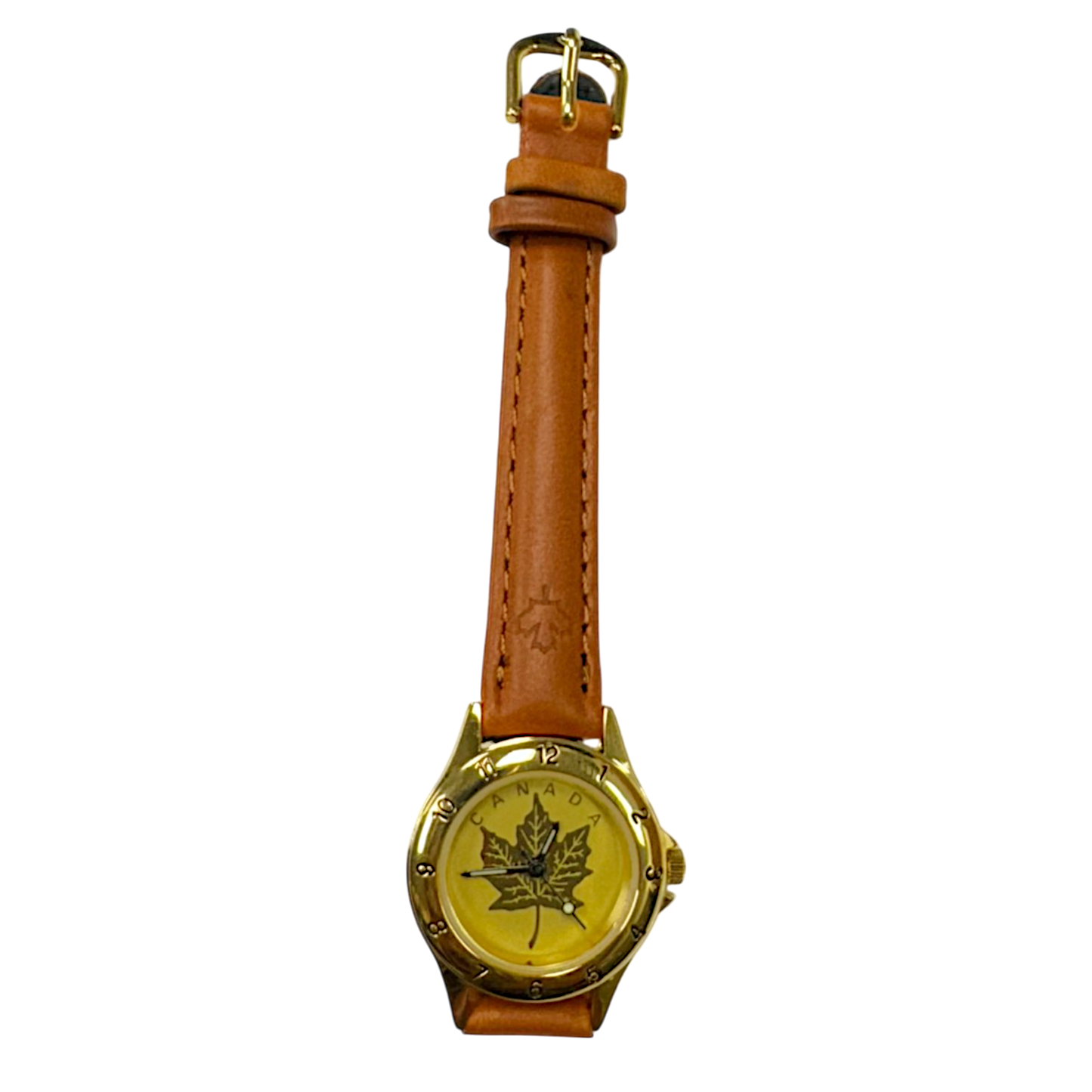 Canadian Watch with brown color belt and maple leaf in the dial