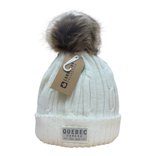 Quebec Heavy Knit Toque with Faux-Fur Pom and Tone-on Tone Patch