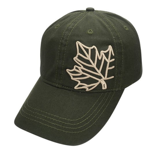 Canada Baseball Hat - Cotton-Timberlan-Style Gold Maple Leaf Emb.