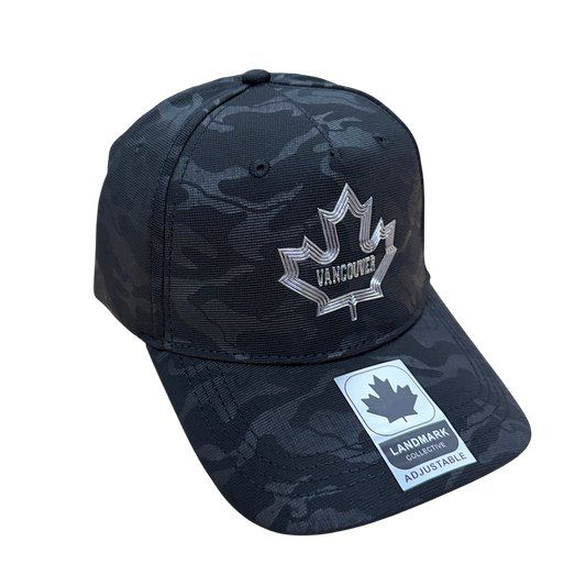Vancouver Camo Fabric Hat with Metallic 3D Maple Leaf design