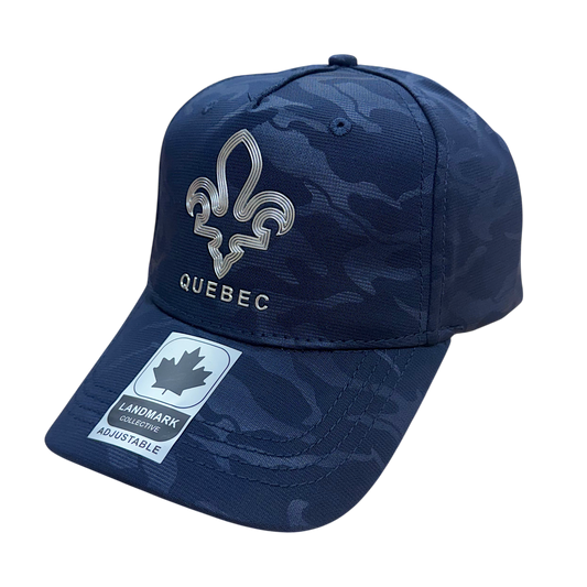 Quebec Camo Fabric Hat with Metallic 3D Maple Leaf design