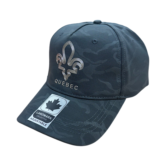 Quebec Camo Fabric Hat with Metallic 3D Maple Leaf design