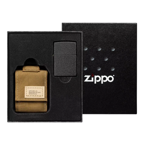 ZIPPO Coyote Pouch and Black Crackle Lighter Gift Set (49401)