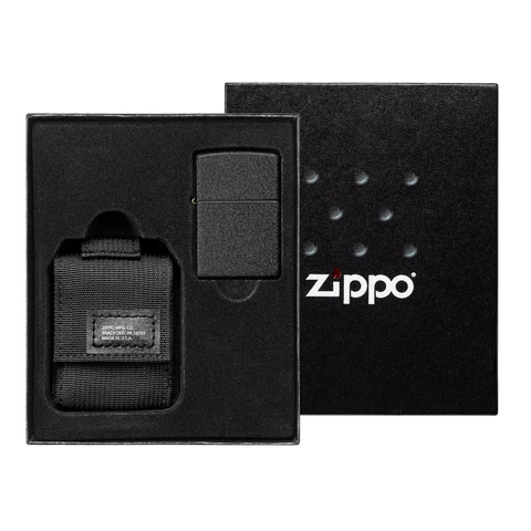 ZIPPO Black Pouch and Black Crackle Lighter Gift Set (49402)
