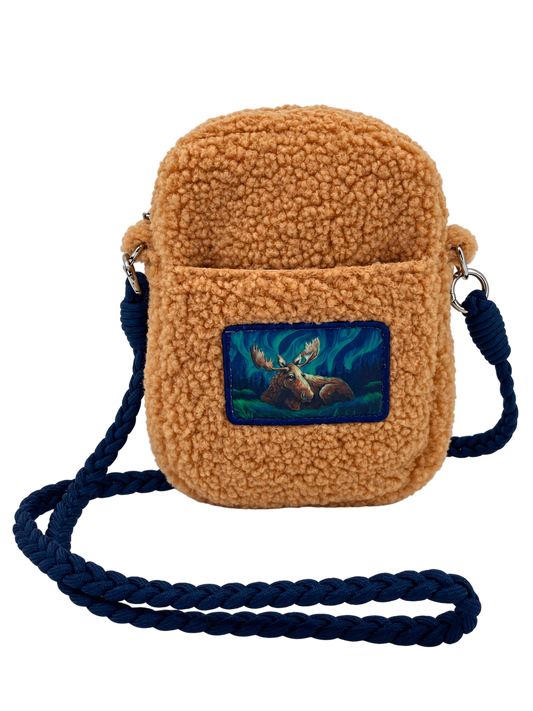 Licensed Sherpa Plush Crossbody - ARW - Restful Night Aurora Moose