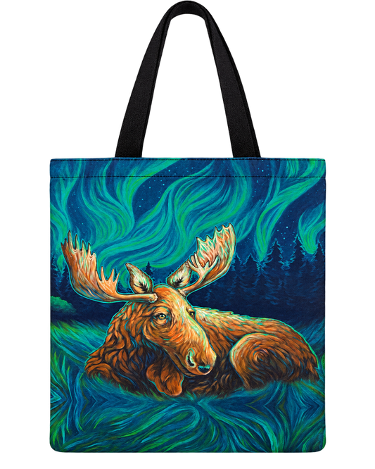 Licensed Canvas Tote Bag - ARW - Restful Night Aurora Moose