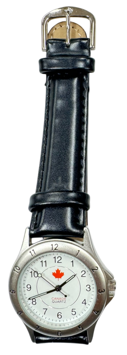 Canadian Watch with black color belt and maple leaf in the dial