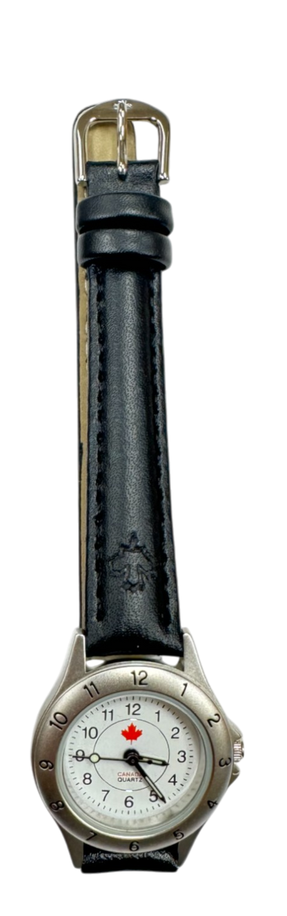 Canadian Watch with black color belt and maple leaf in the dial