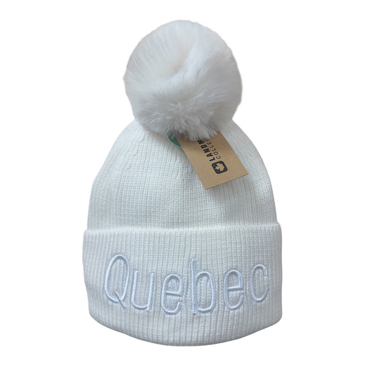 Quebec Knit Toque with Pom w/ Tone-on Tone Embroidery