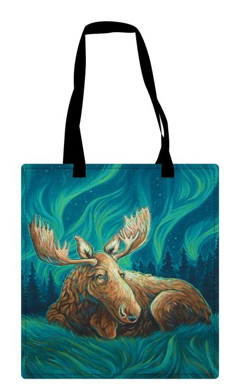 Licensed Canvas Tote Bag - ARW - Restful Night Aurora Moose