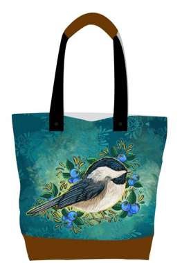Licensed Canvas Tote w/ Vegan Leather Accents & Zippers - ARW - Chickadee