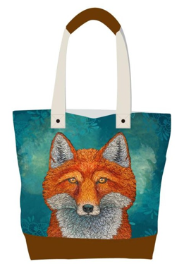 Licensed Canvas Tote w/ Vegan Leather Accents & Zippers - ARW - Tenacious Gaze, Fox