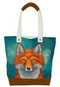 Licensed Canvas Tote w/ Vegan Leather Accents & Zippers - ARW - Tenacious Gaze, Fox