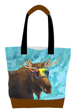 Licensed Canvas Tote w/ Vegan Leather Accents & Zippers - ARW - Moose Reflection