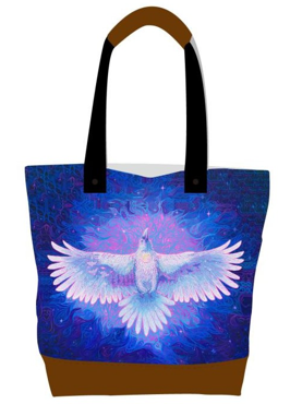 Licensed Canvas Tote w/ Vegan Leather Accents & Zippers - ARW - White Raven