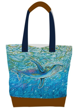 Licensed Canvas Tote w/ Vegan Leather Accents & Zippers - ARW - Through the Motion, Whale