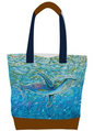Licensed Canvas Tote w/ Vegan Leather Accents & Zippers - ARW - Through the Motion, Whale