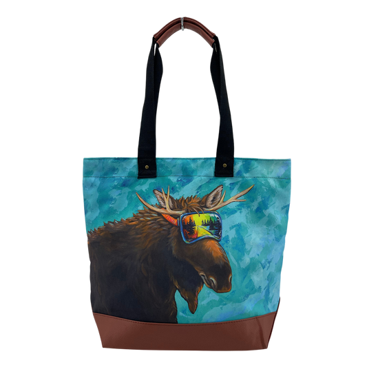 Licensed Canvas Tote w/ Vegan Leather Accents & Zippers - ARW - Moose Reflection