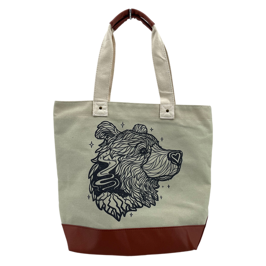Licensed Canvas Tote w/ Vegan Leather Accents & Zippers - ARW - On my Mind, Bear