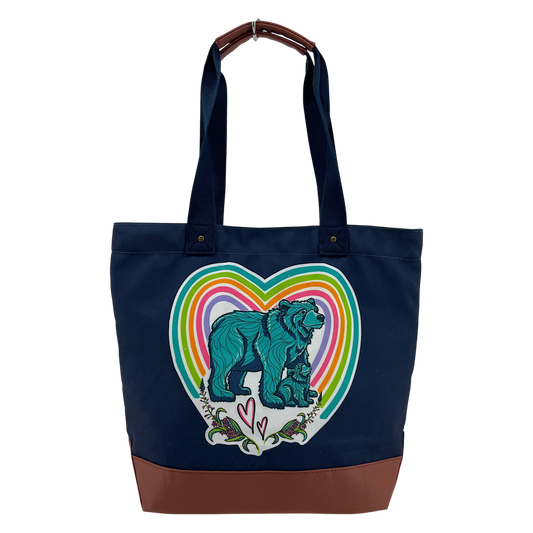 Licensed Canvas Tote w/ Vegan Leather Accents & Zippers - ARW - Momma Bear Hearts