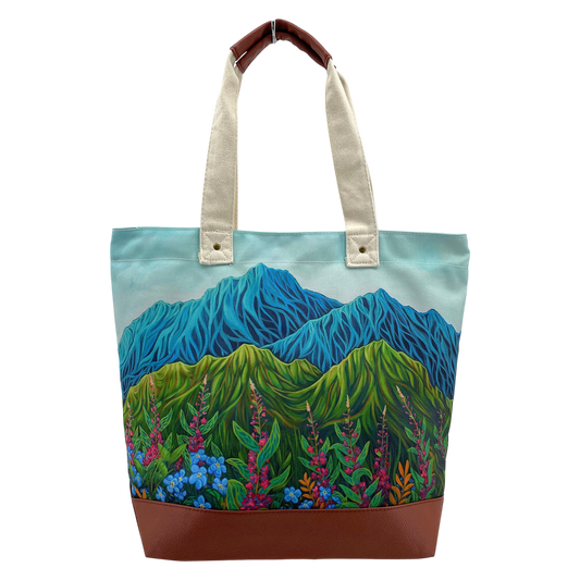 Licensed Canvas Tote w/ Vegan Leather Accents & Zippers - ARW - Lovely Meadow