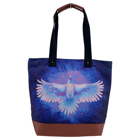 Licensed Canvas Tote w/ Vegan Leather Accents & Zippers - ARW - White Raven