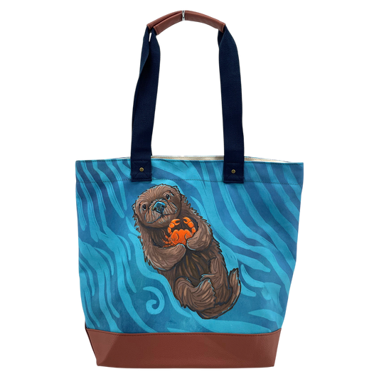 Licensed Canvas Tote w/ Vegan Leather Accents & Zippers - ARW - Otter & Crab