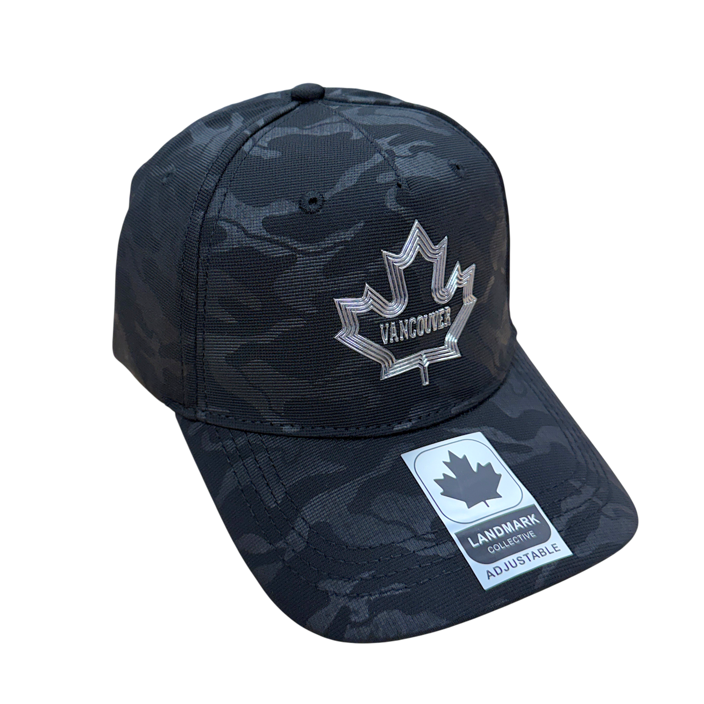 Vancouver Camo Fabric Hat with Metallic 3D Maple Leaf design